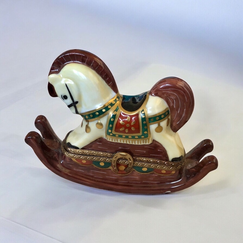 Vintage Limoges Rocking Horse Porcelain Trinket Box Rochard France